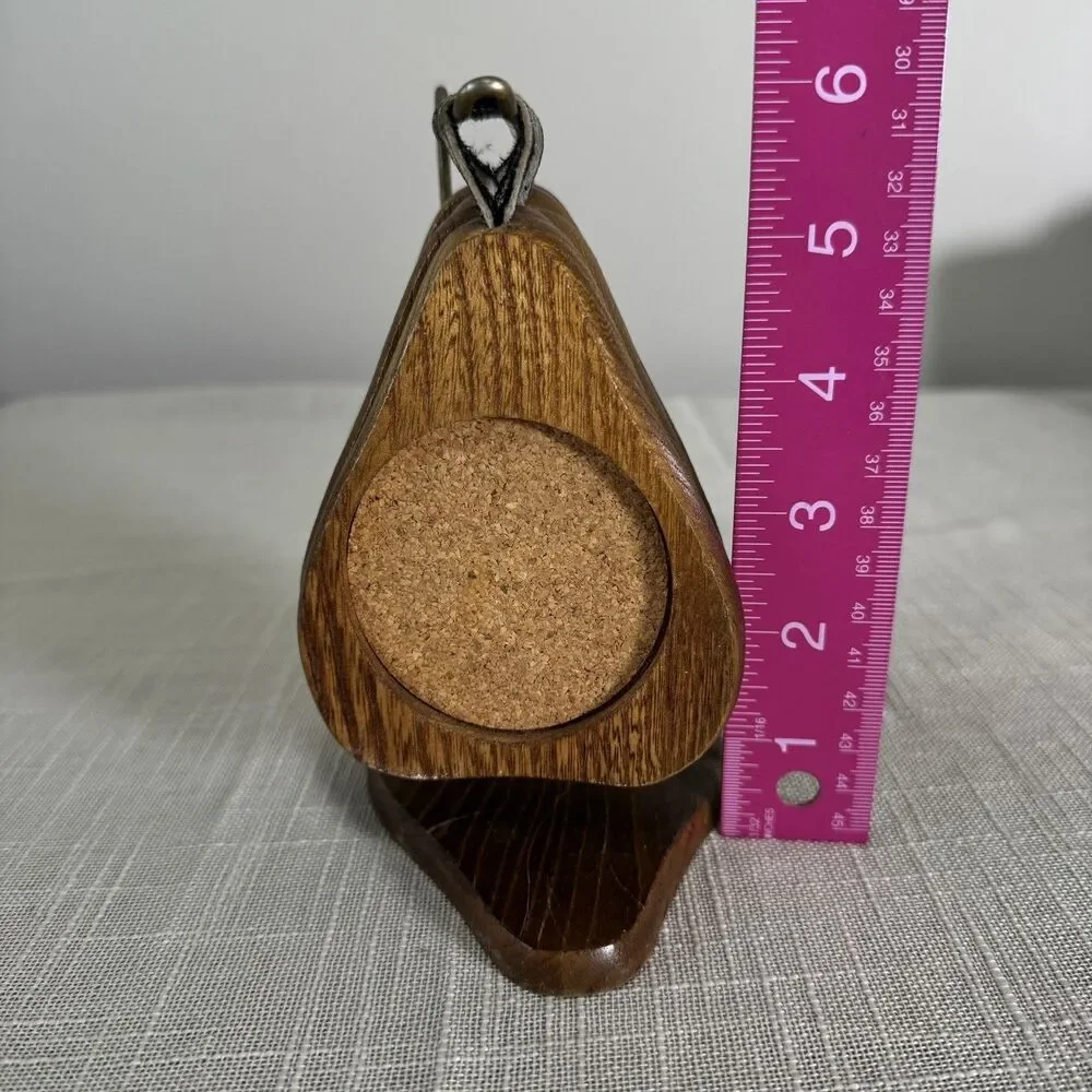Vintage Wood Coasters Cork Center MCM Retro Pear Shaped Hanging Stand Set of 6